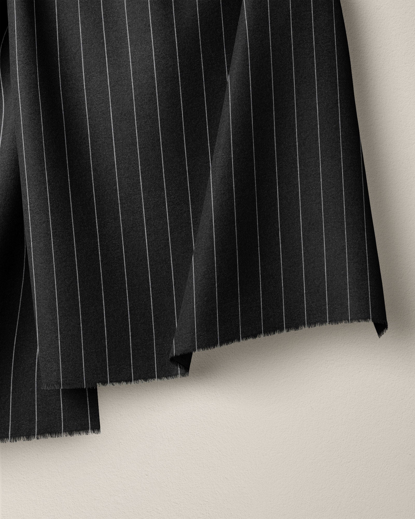 Black Wide Pinstripe Cotton Shirting - Image 2