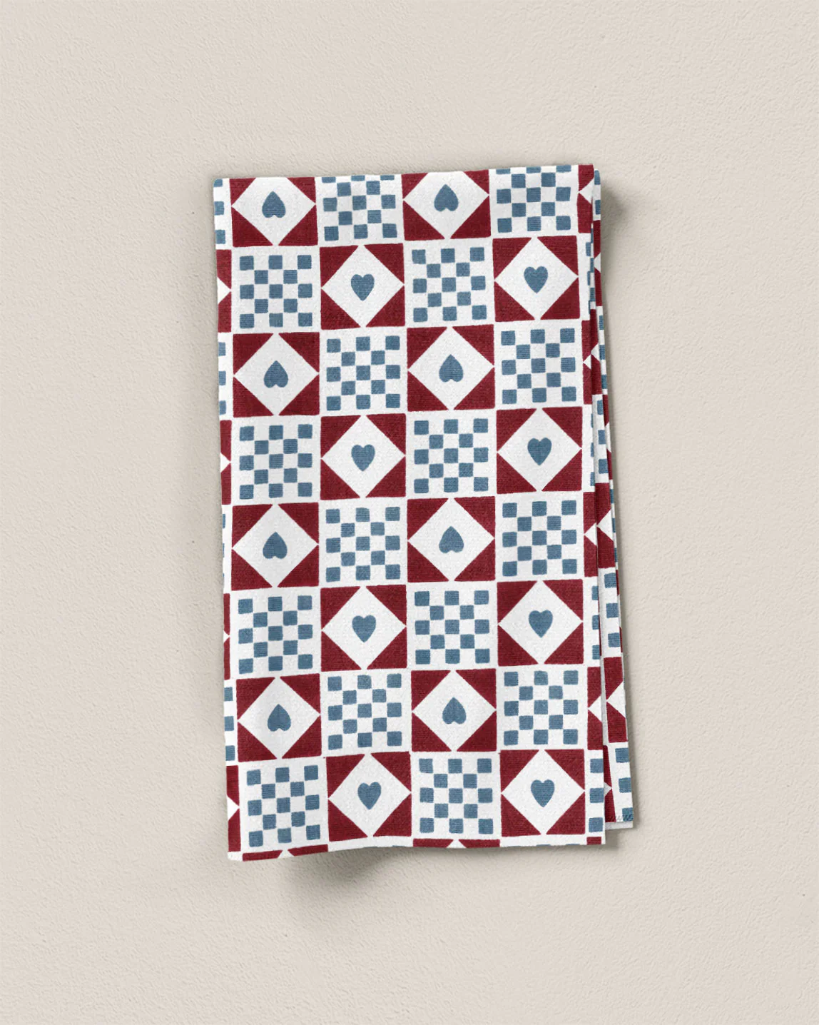 Blue and Sable Mock Quilt Cotton Linen Screen Print