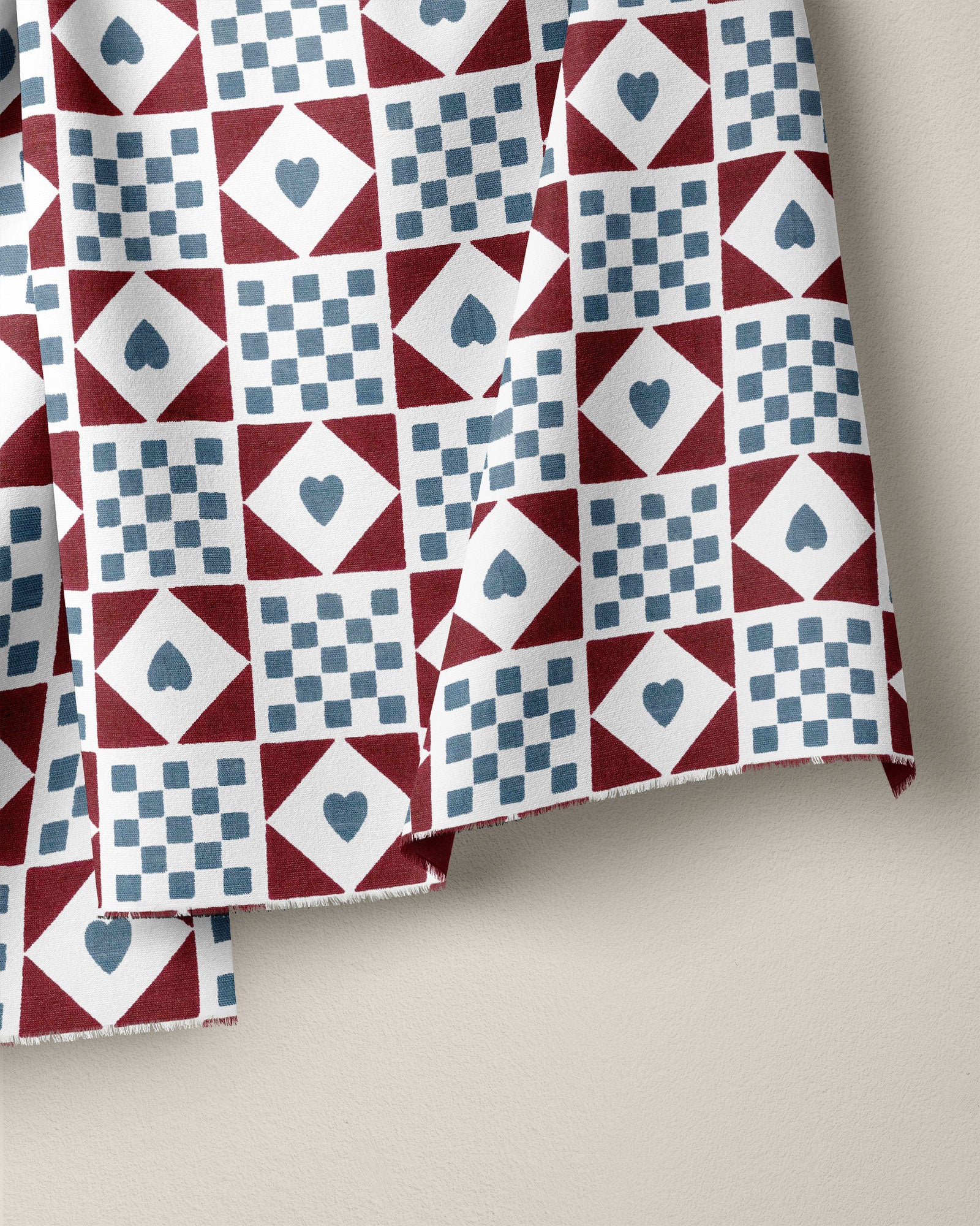 Blue and Sable Mock Quilt Cotton Linen Screen Print - Image 2