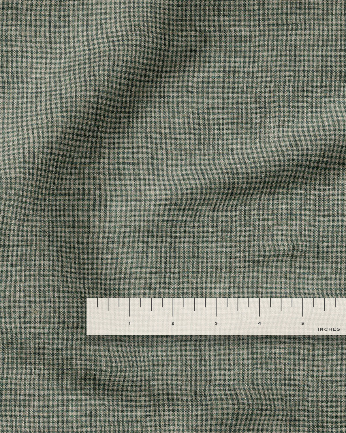 Dark Green Tiny Gingham Stonewashed Linen - Image 3