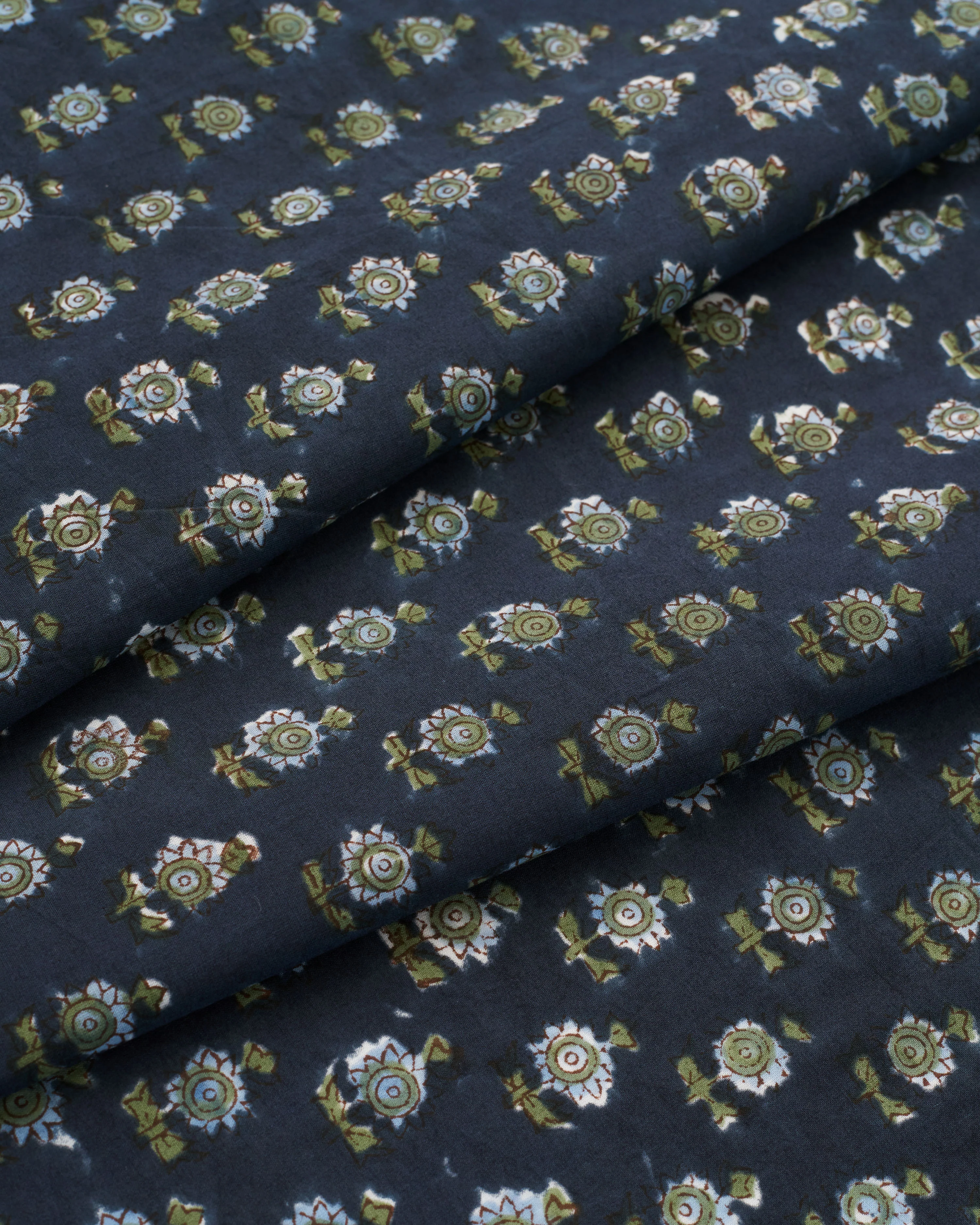 Deep Blue Bloom Block Print Cotton - Image 2