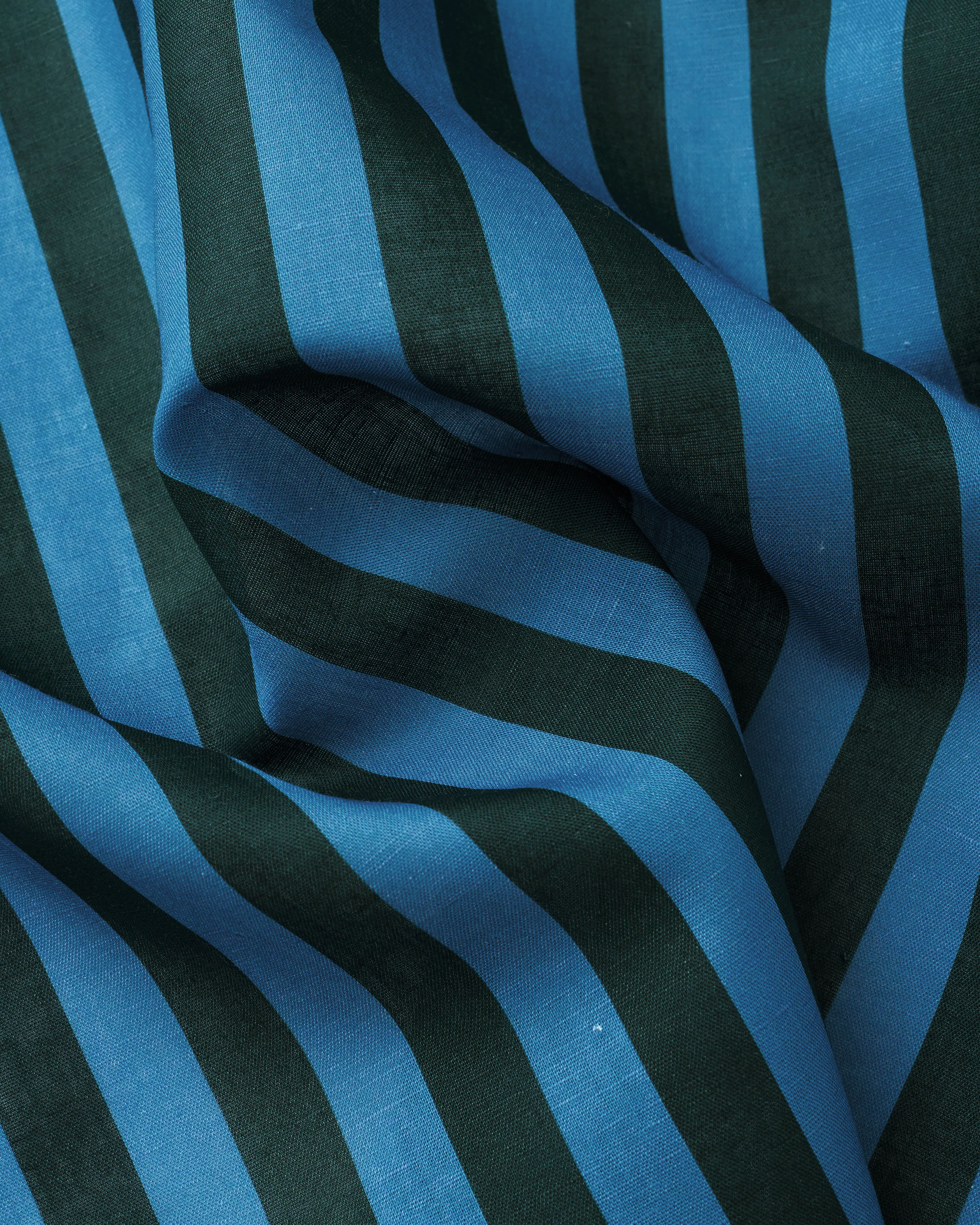 Deep Green and Blue Cotton Linen Stripe