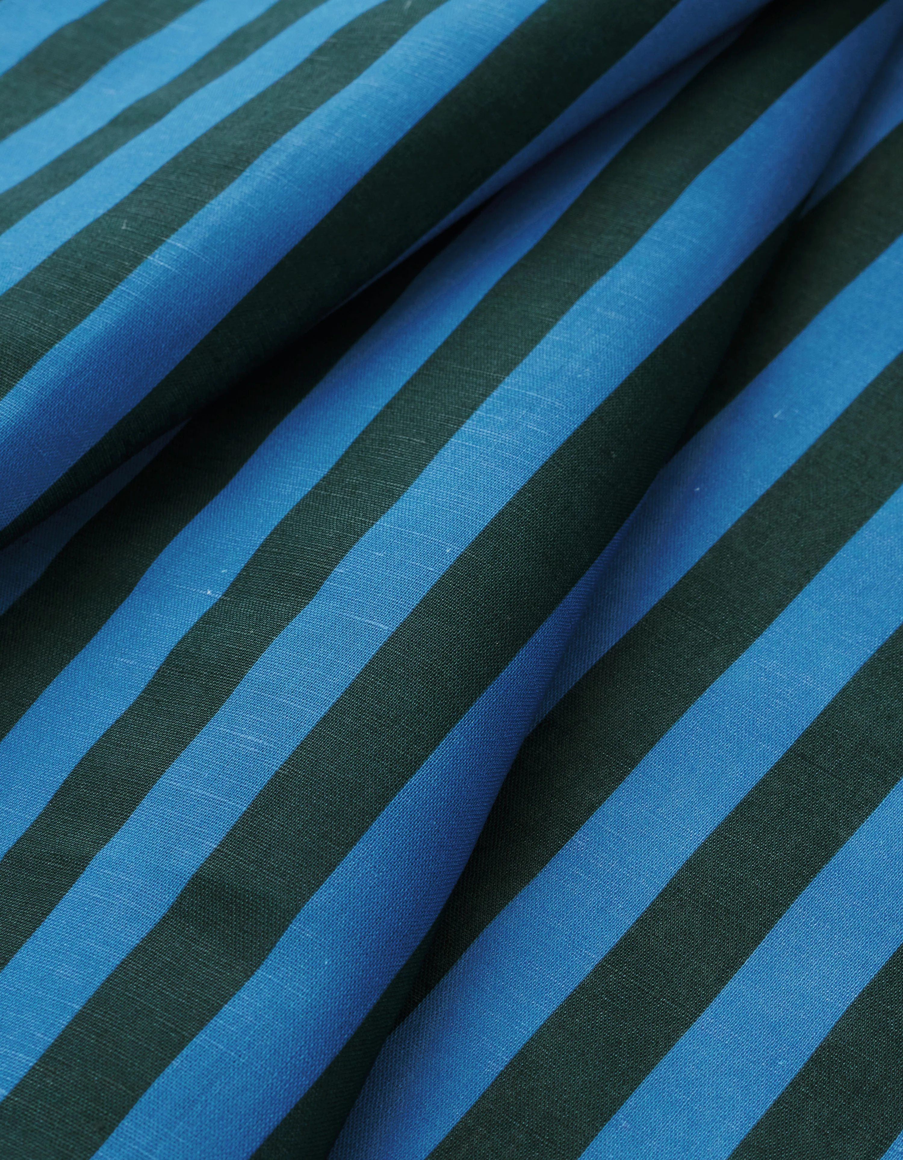 Deep Green and Blue Cotton Linen Stripe - Image 2