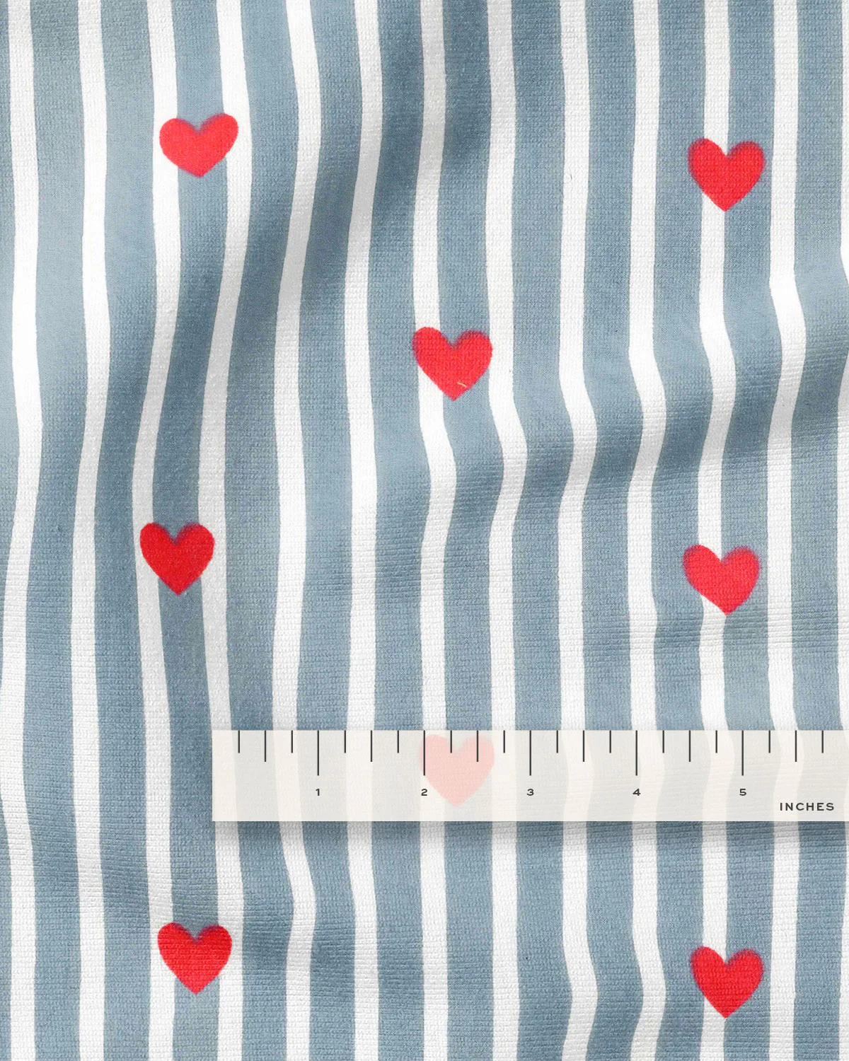 Denim Stripe Red Heart Block Print Cotton - Image 3