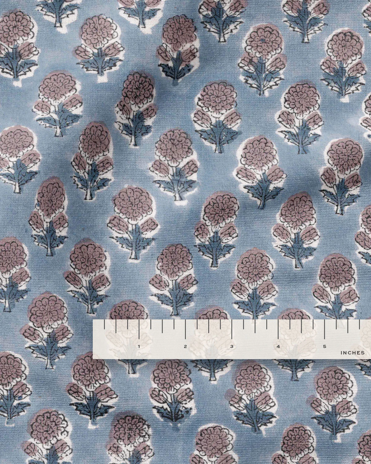 Dusty Iris Bloom Block Print Cotton - Image 3