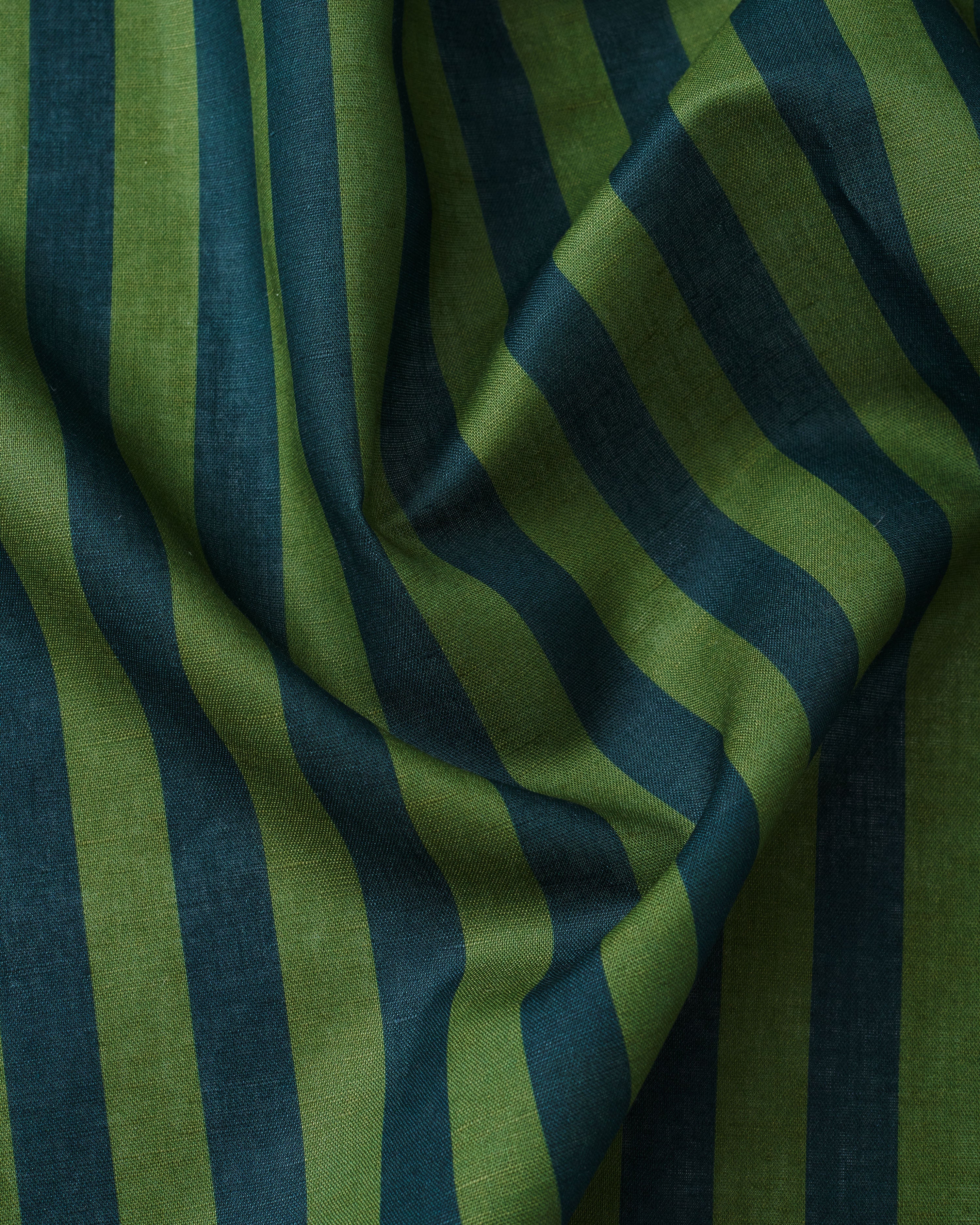 Green and Navy Cotton Linen Stripe