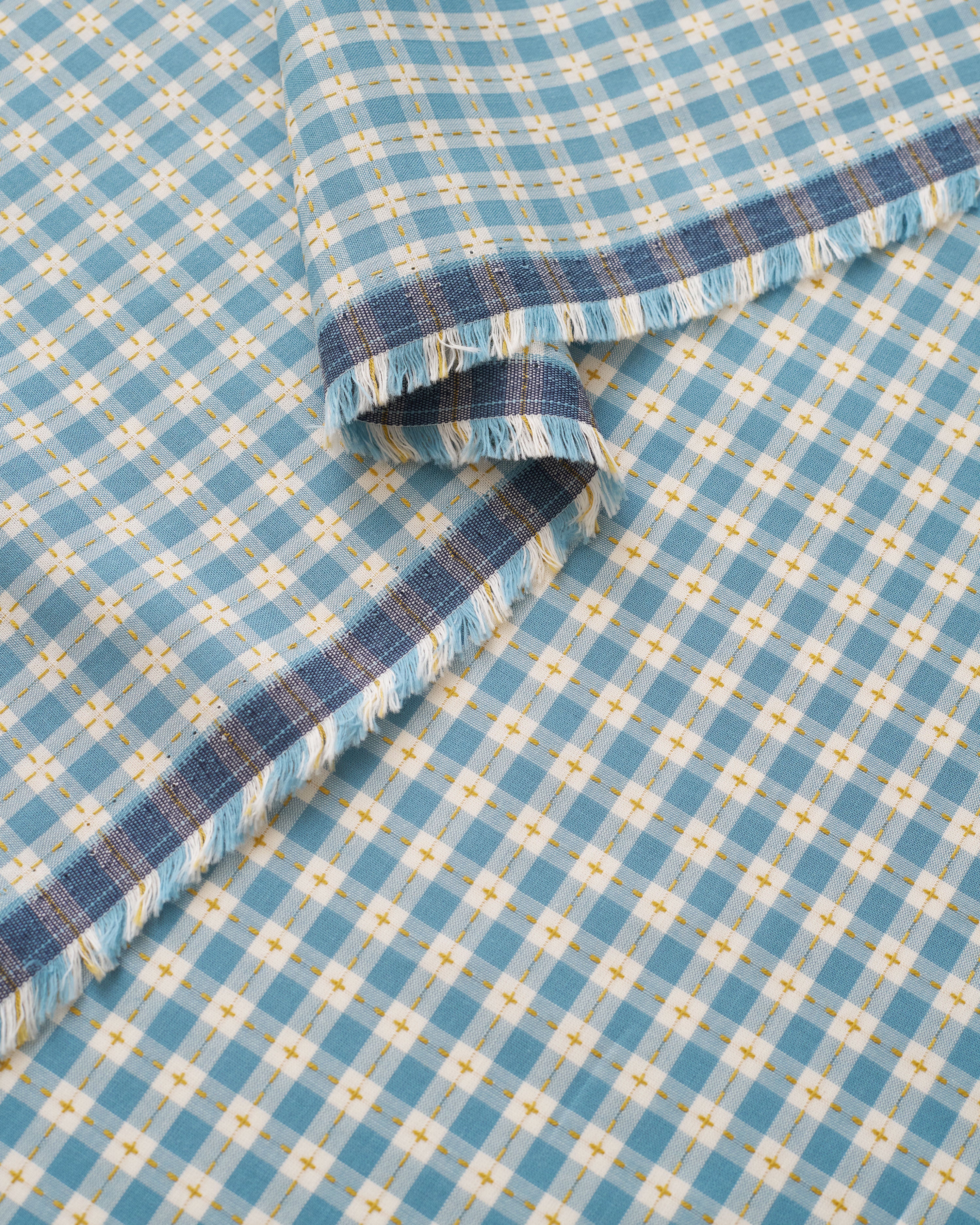 Light Blue Small Stitch Gingham Cotton - Image 3