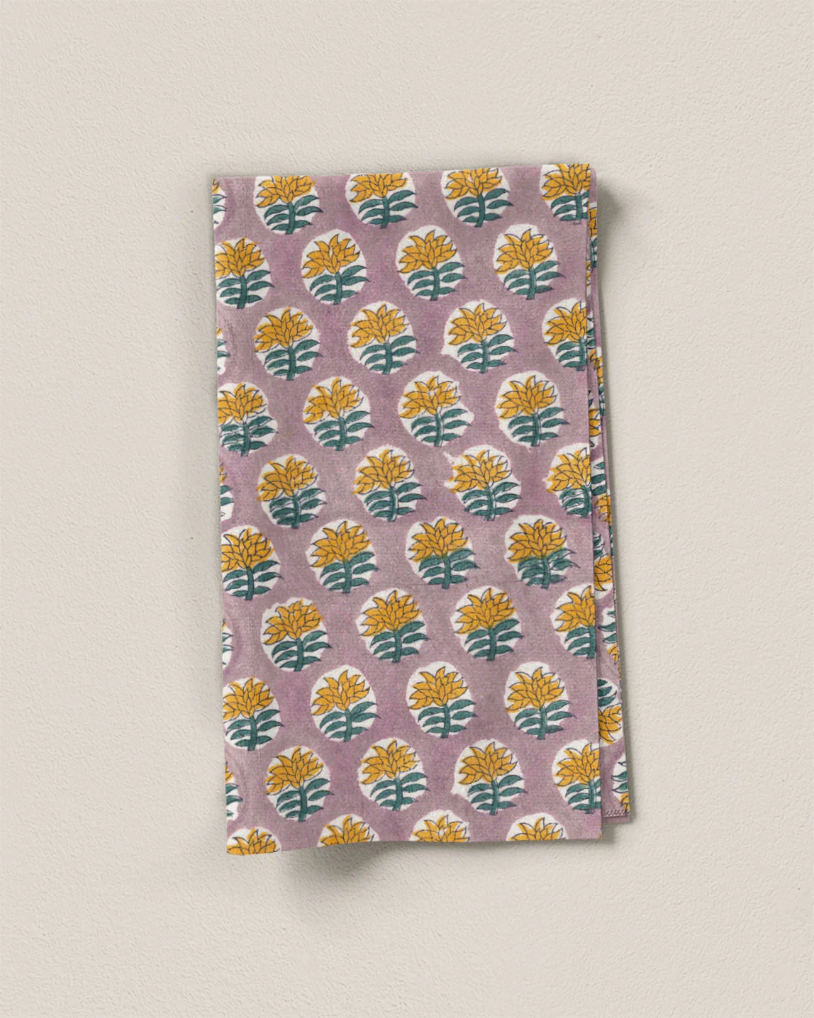 Lilac and Yellow Bloom Block Print Cotton