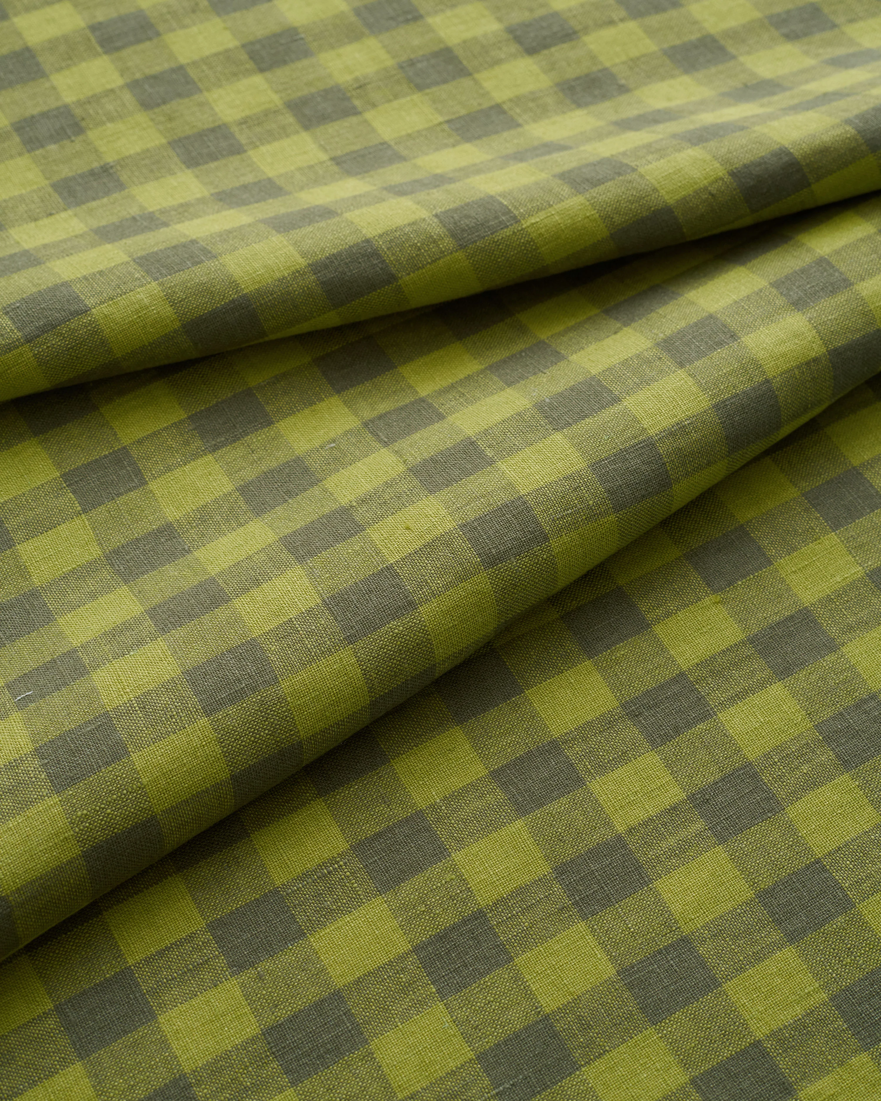 Medium Spanish Olive Gingham Washed Linen - Image 3