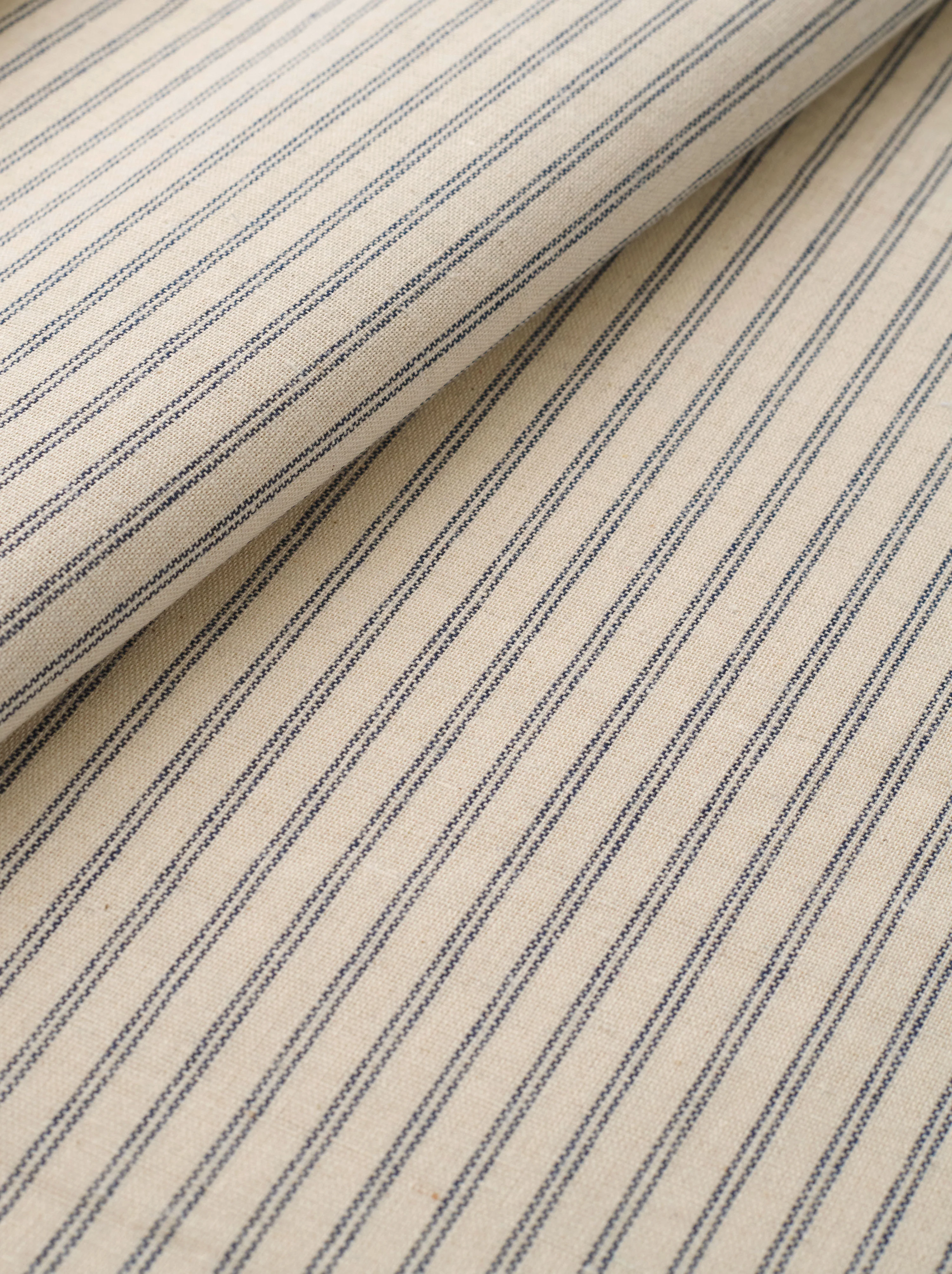 Natural and Blue Double Stripe Linen Cotton - Image 2