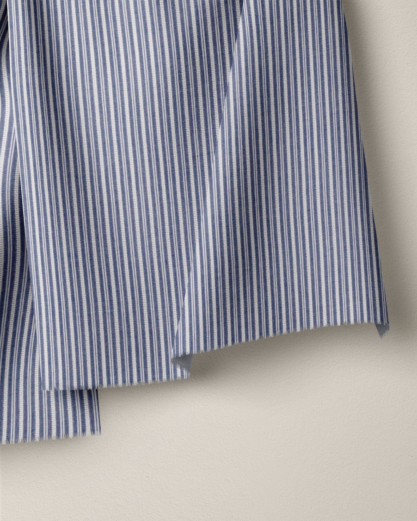Navy Close Stripe Leno Weave Cotton Shirting - Image 2