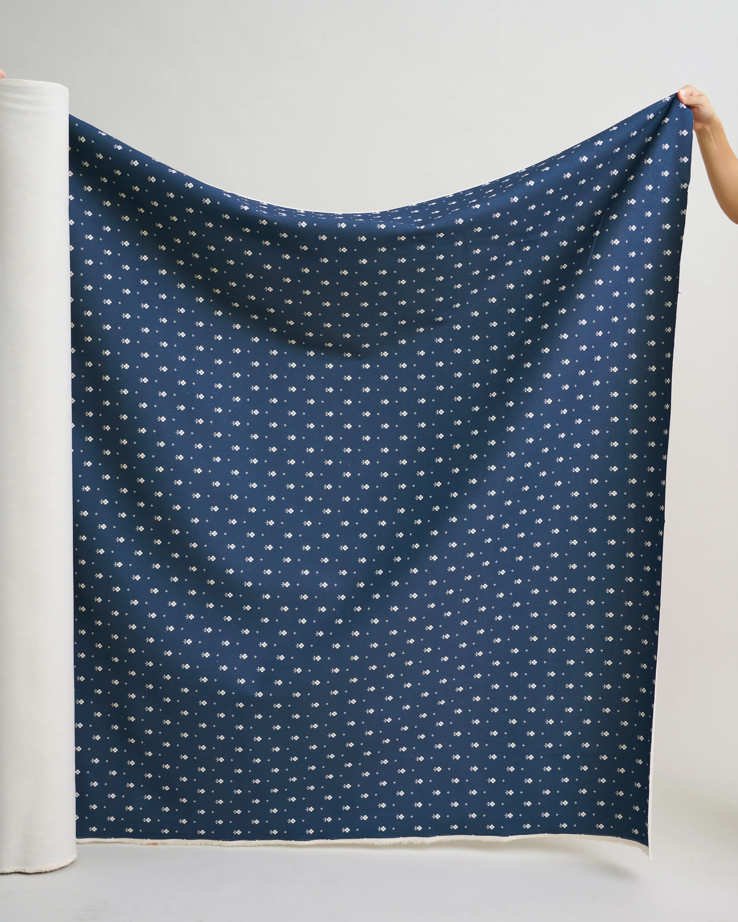 Navy Pixel Flower Printed Cotton Twill - Image 4