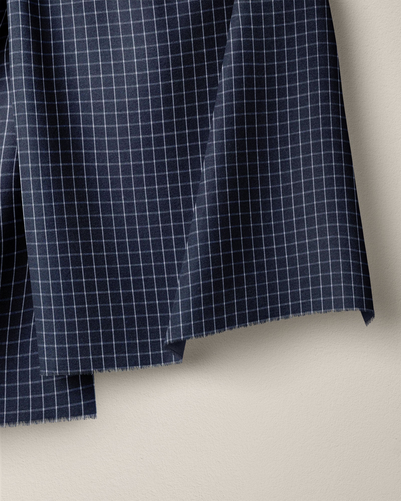 Navy Small Grid Cotton Shirting