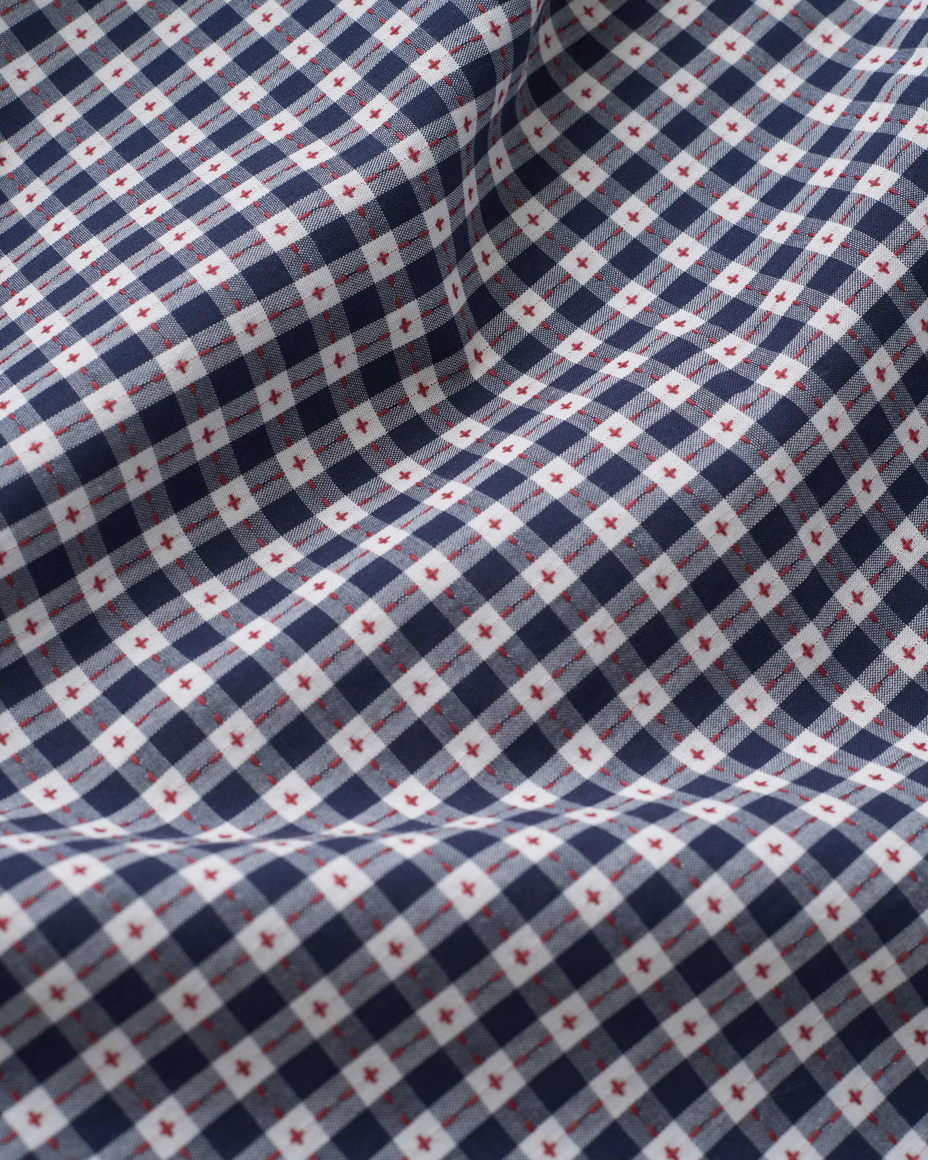 Navy Small Stitch Gingham Cotton