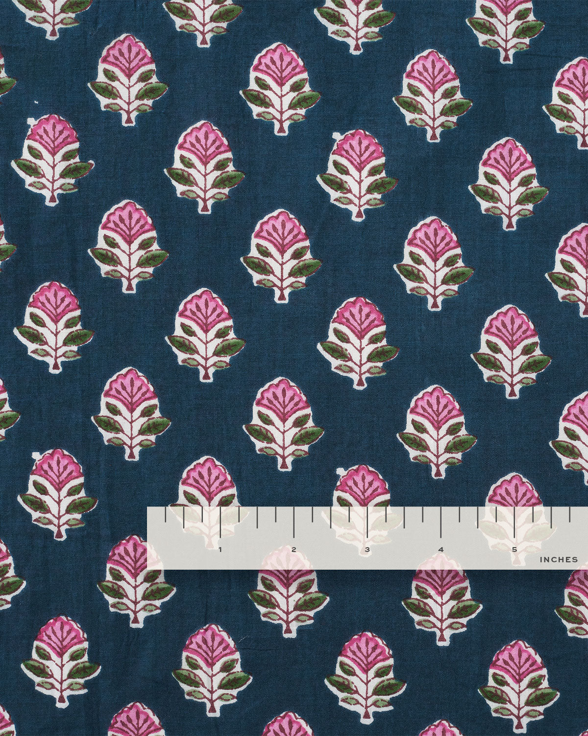 Pink and Dark Blue Bloom Block Print Cotton - Image 3