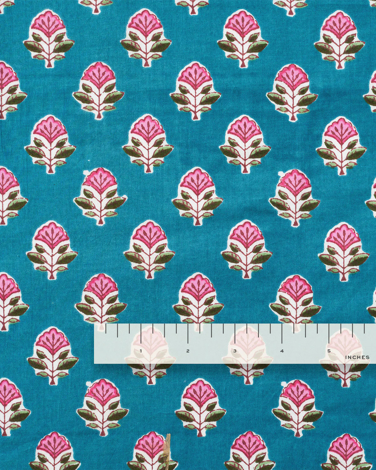 Pink and Light Blue Bloom Block Print Cotton - Image 3