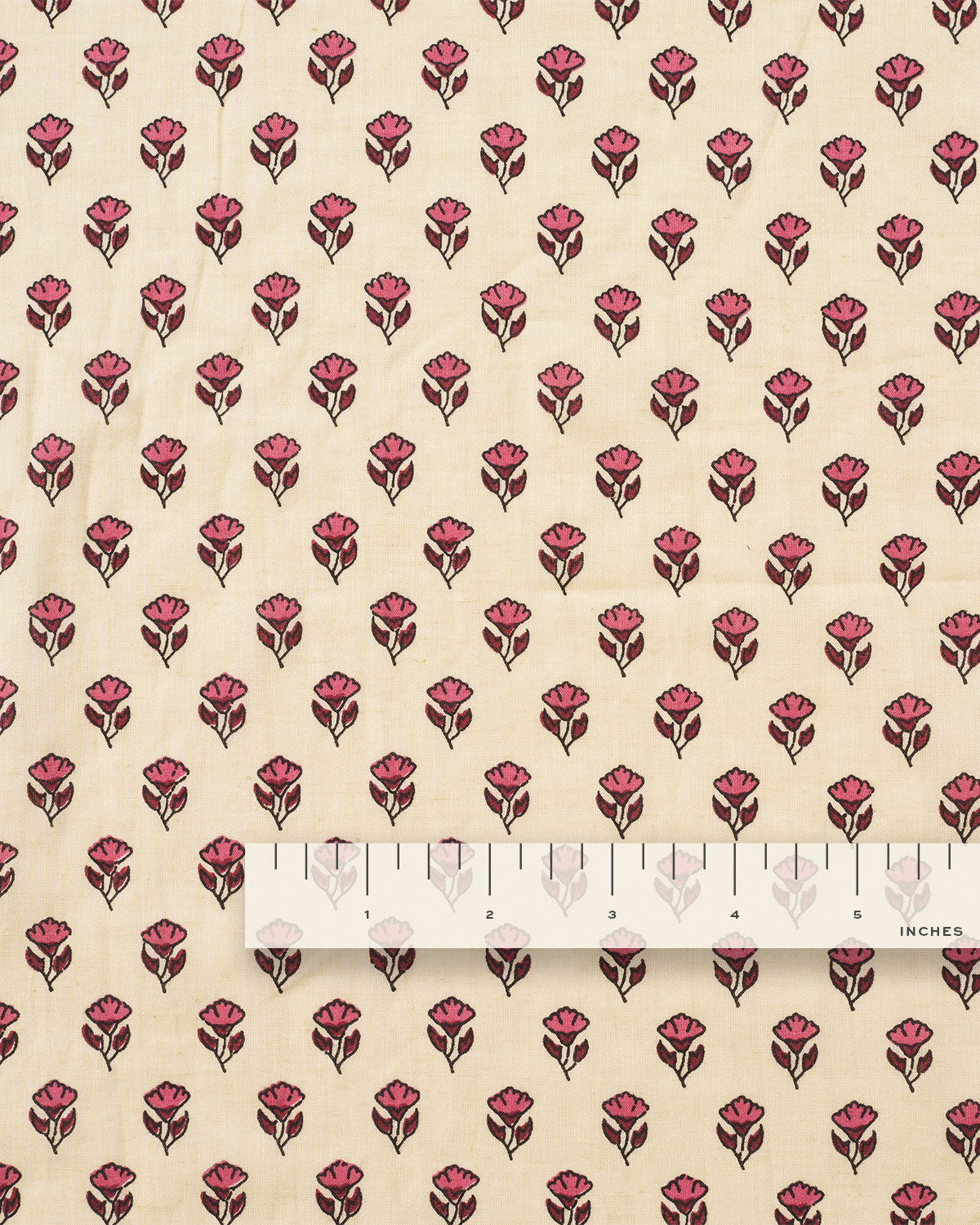 Pink and Tan Mini Bloom Block Print Cotton - Image 3