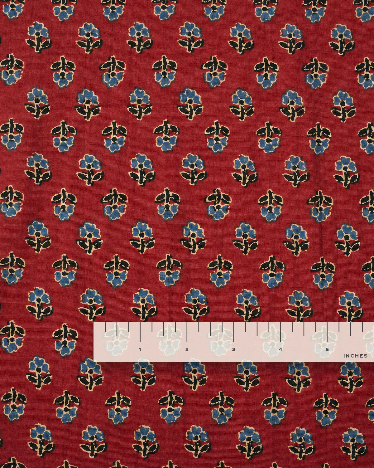 Red and Blue Mini Bloom Block Print Cotton - Image 3