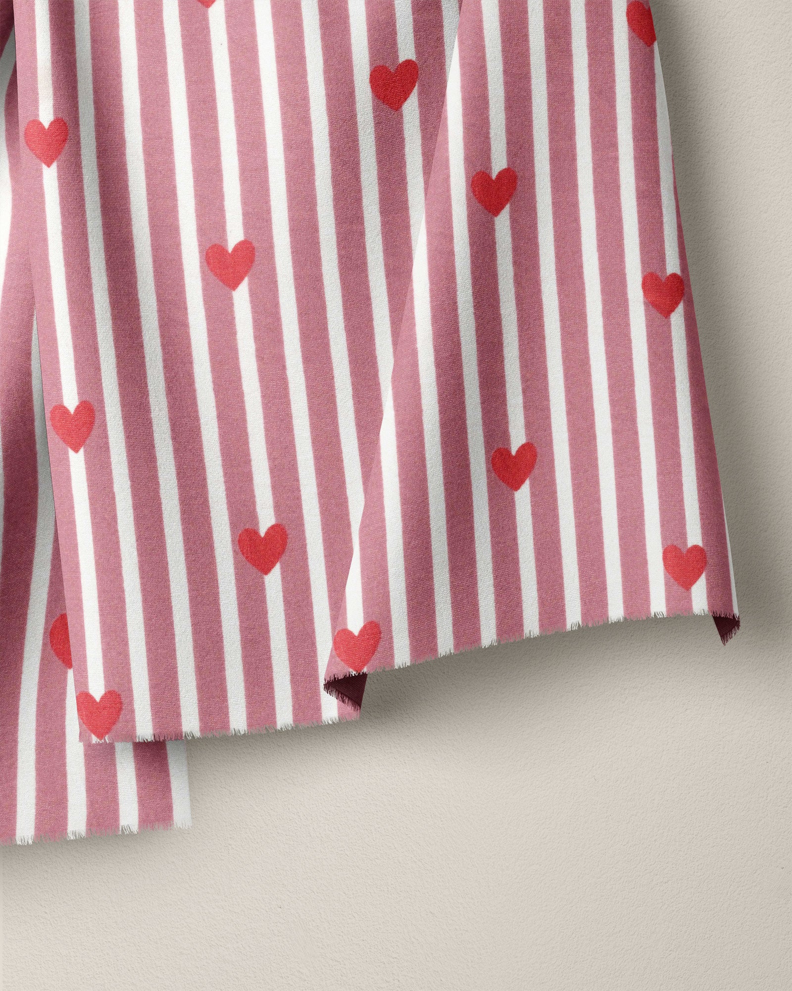 Red Stripe Red Heart Block Print Cotton - Image 2