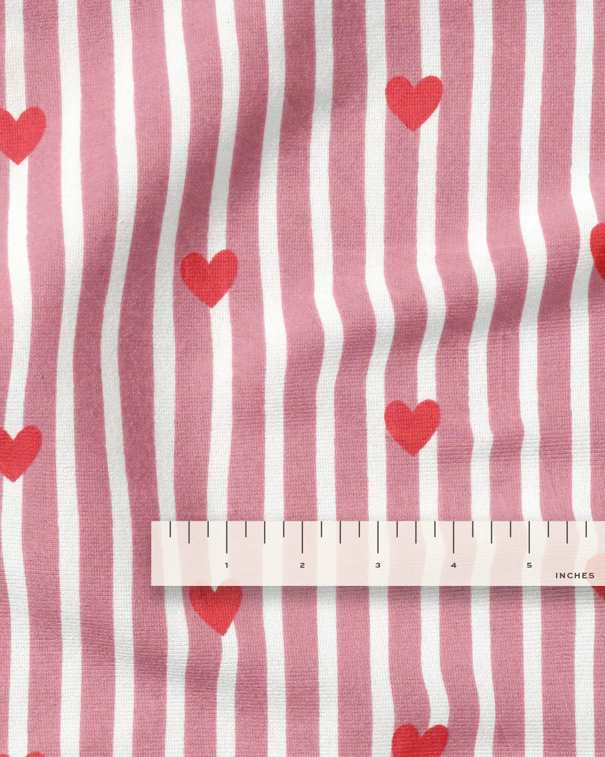 Red Stripe Red Heart Block Print Cotton - Image 3