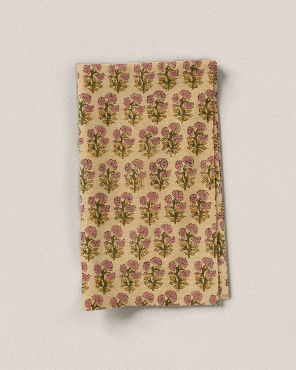 Rose and Tan Bloom Block Print Cotton