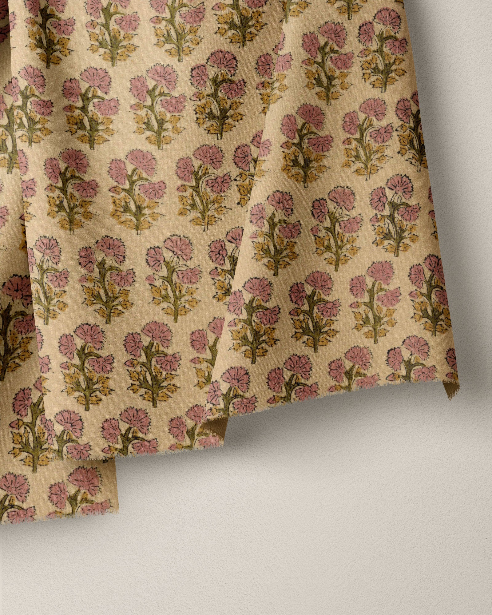 Rose and Tan Bloom Block Print Cotton - Image 2
