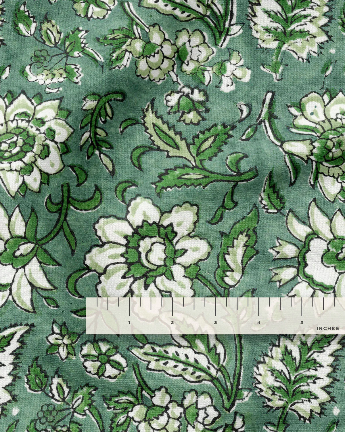 Sea Green Floral Block Print Cotton - Image 3