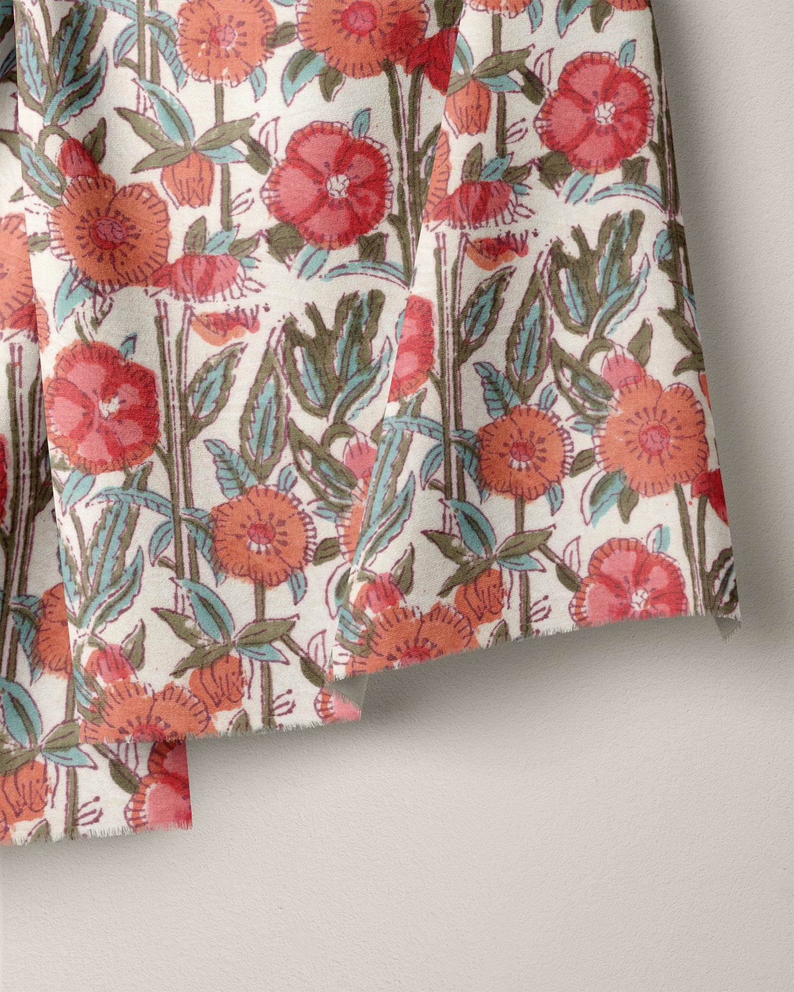 Summer Poppies Block Print Cotton - Image 2