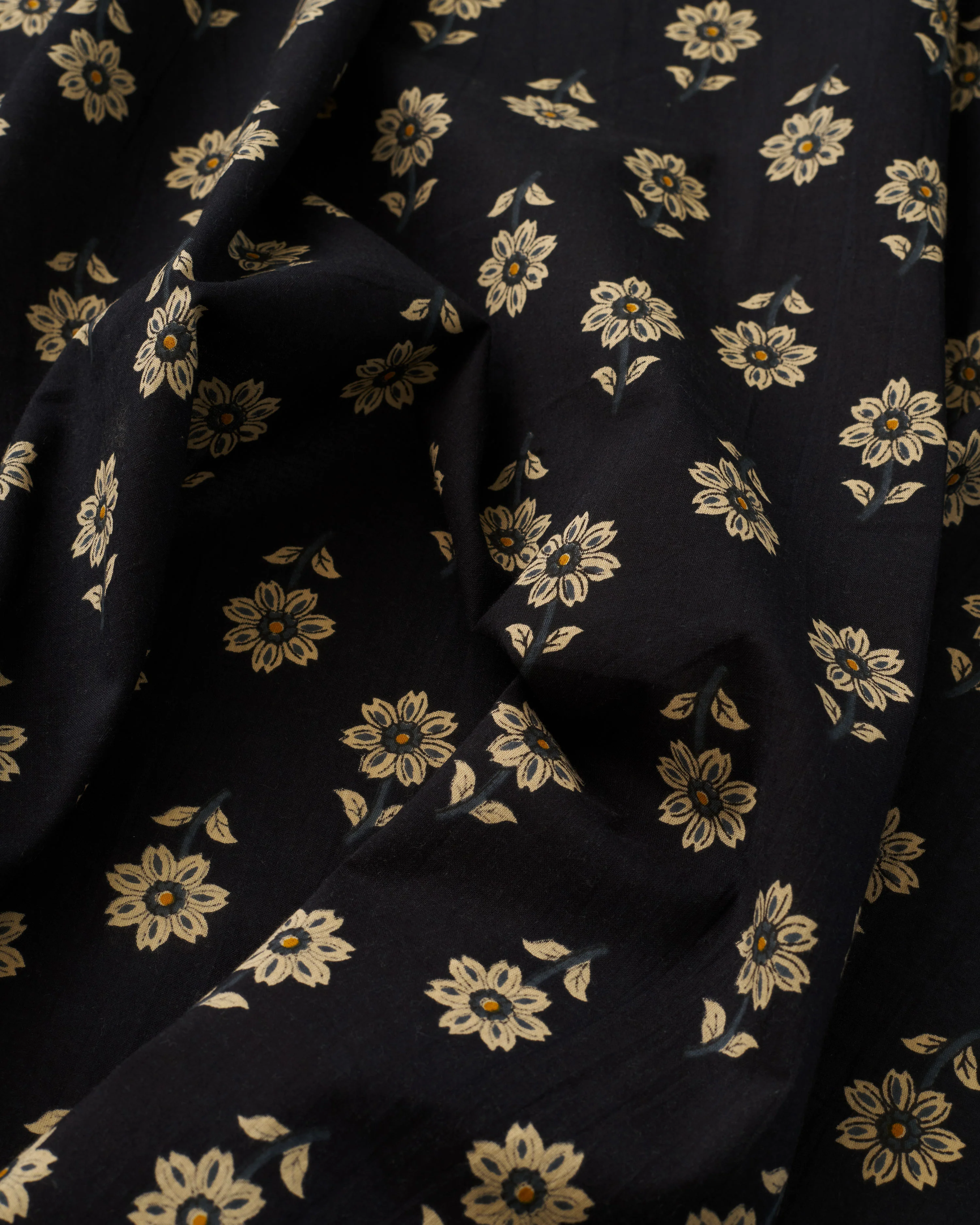 Tan on Black Bloom Block Print Cotton
