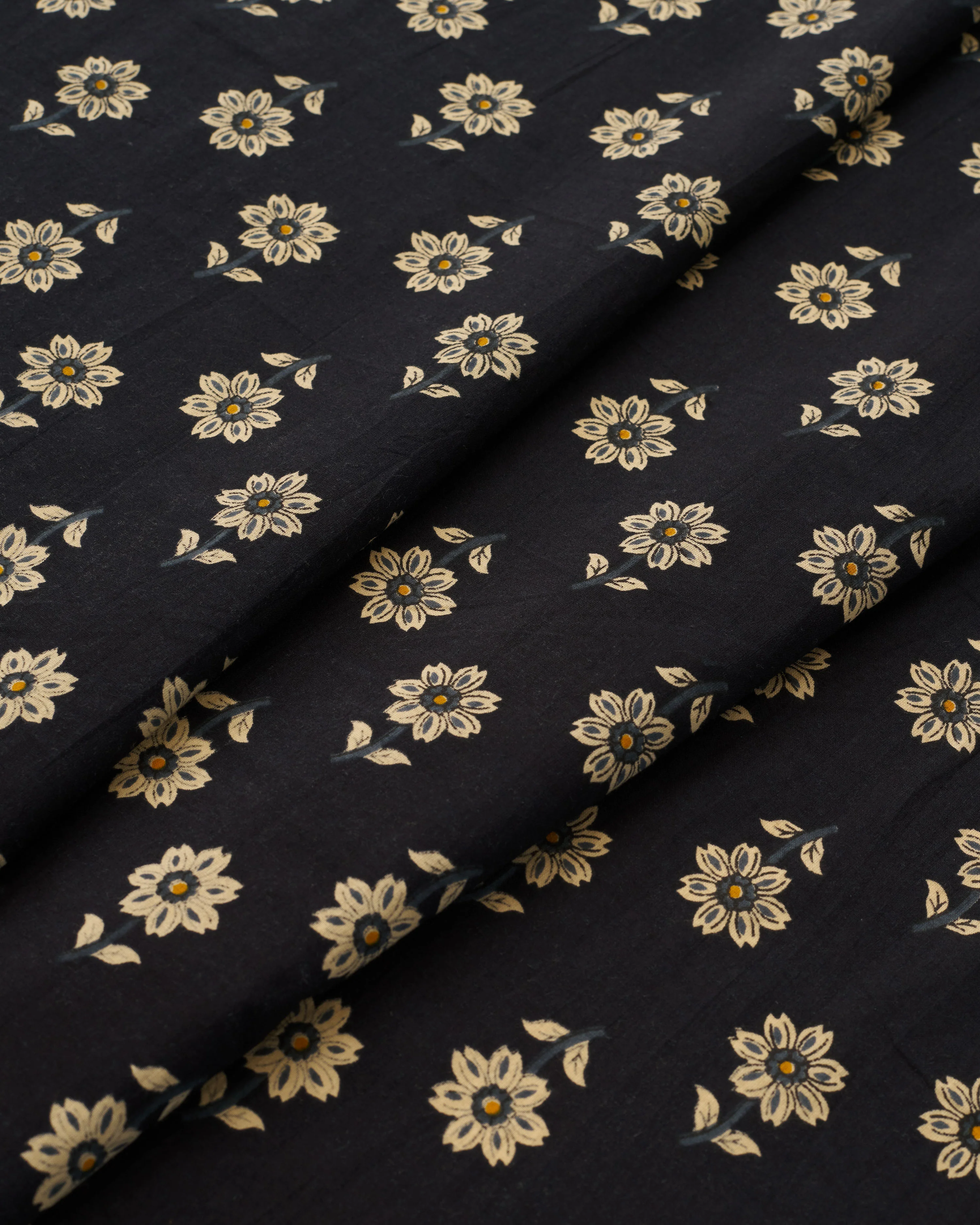 Tan on Black Bloom Block Print Cotton - Image 2