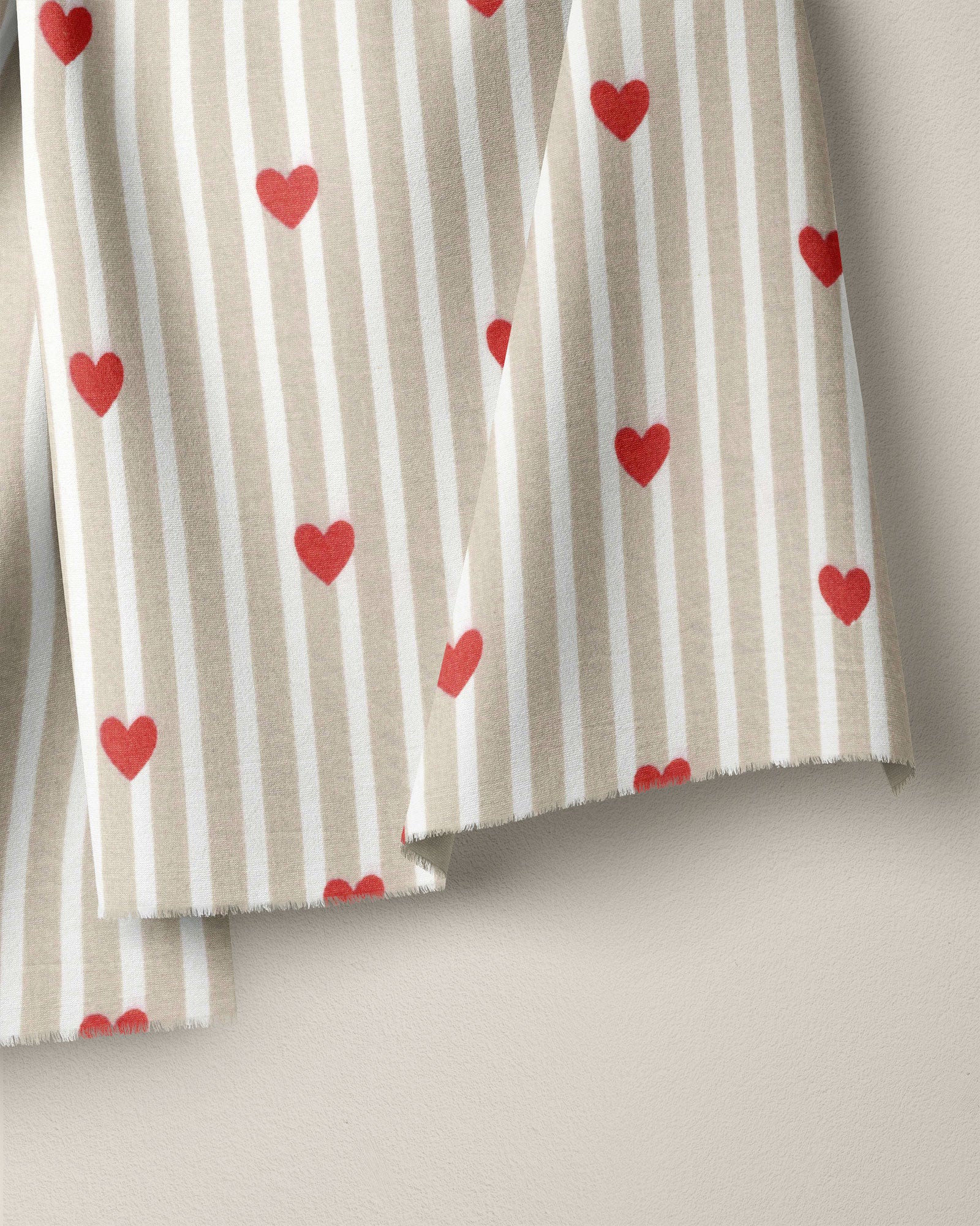 Tan Stripe Red Heart Block Print Cotton - Image 2