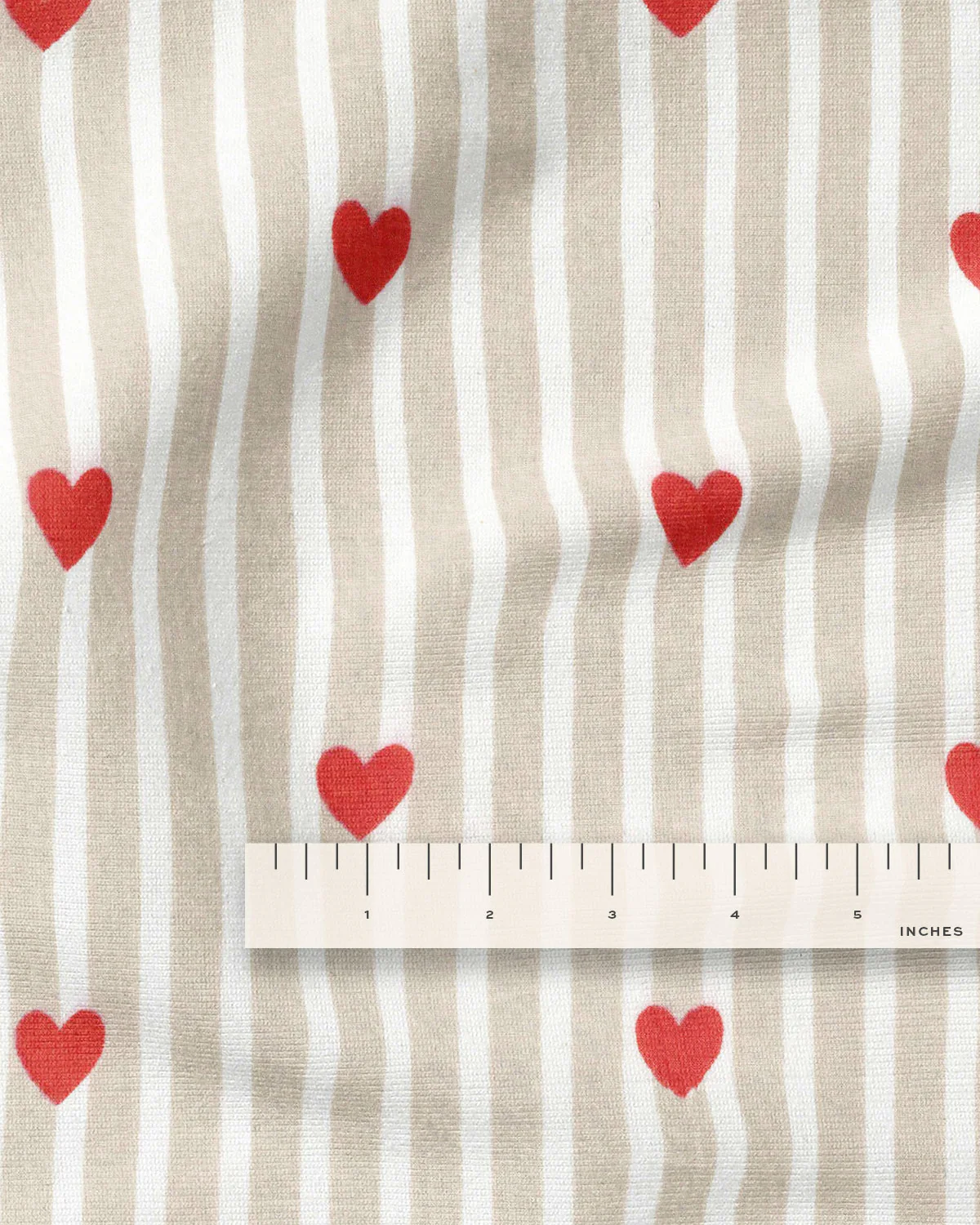 Tan Stripe Red Heart Block Print Cotton - Image 3
