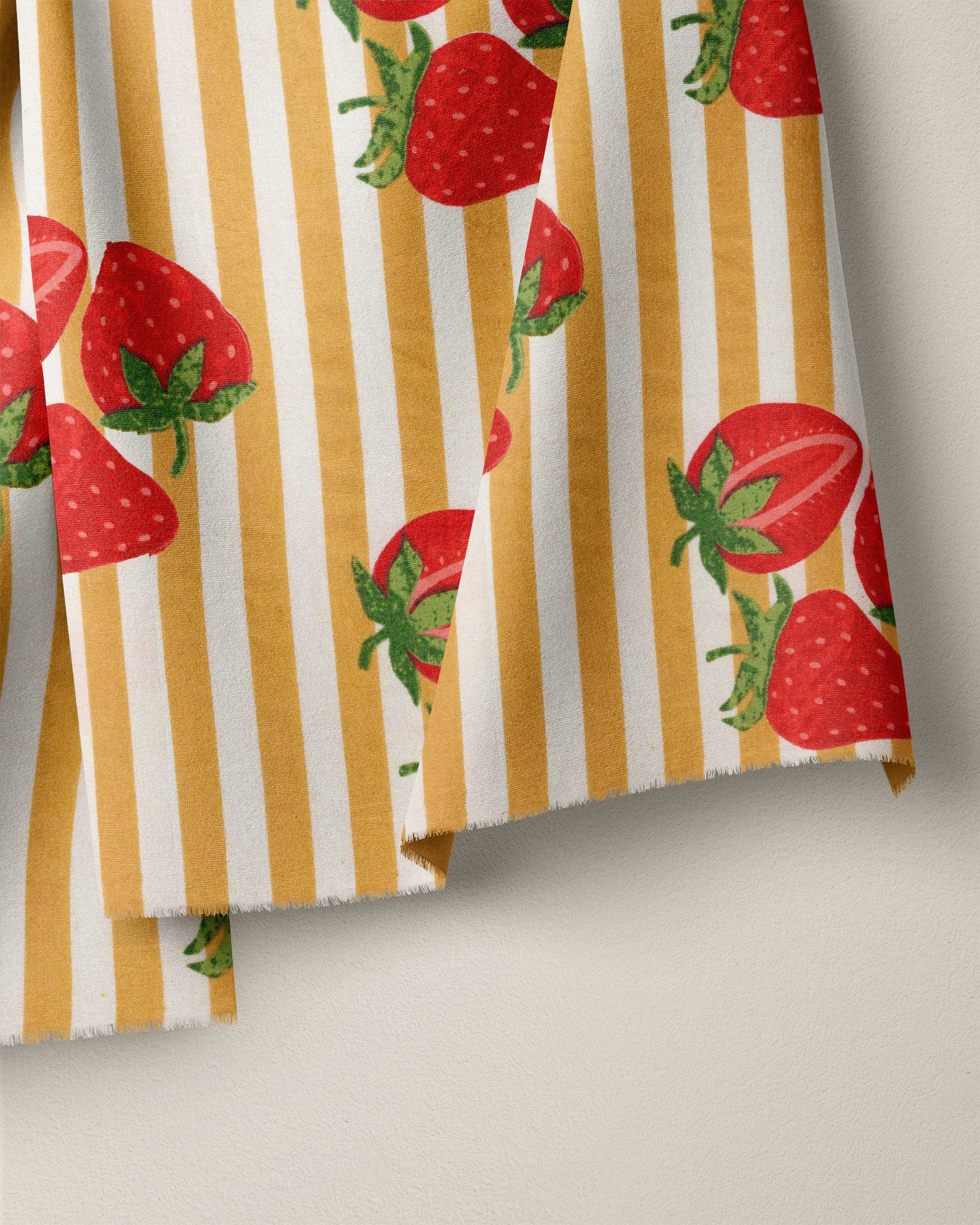 Yellow Strawberries Block Print Cotton - Image 2